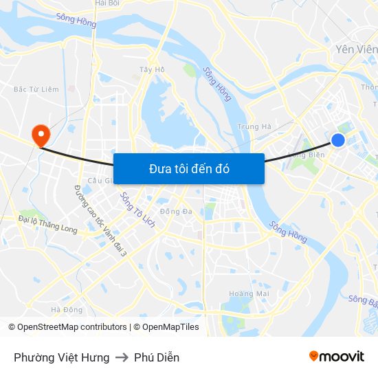 Phường Việt Hưng to Phú Diễn map