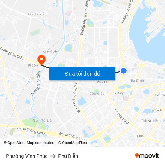 Phường Vĩnh Phúc to Phú Diễn map