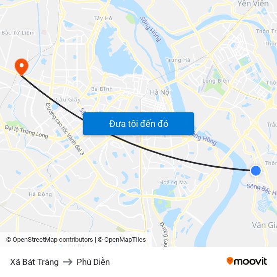 Xã Bát Tràng to Phú Diễn map