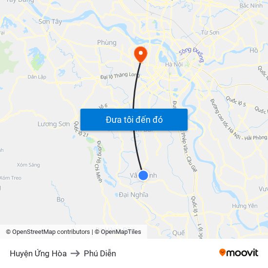 Huyện Ứng Hòa to Phú Diễn map