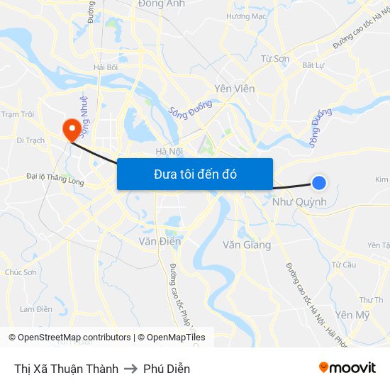 Thị Xã Thuận Thành to Phú Diễn map