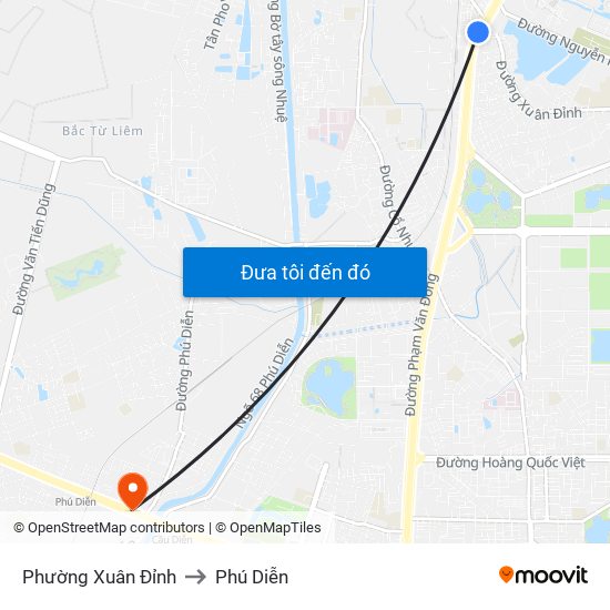 Phường Xuân Đỉnh to Phú Diễn map