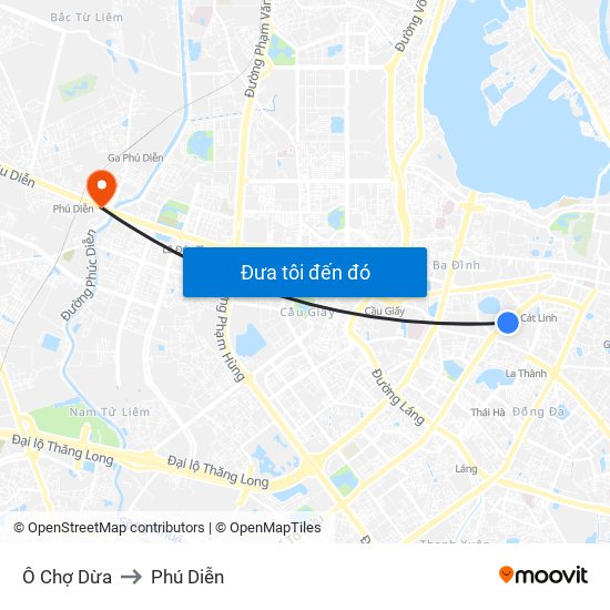 Ô Chợ Dừa to Phú Diễn map
