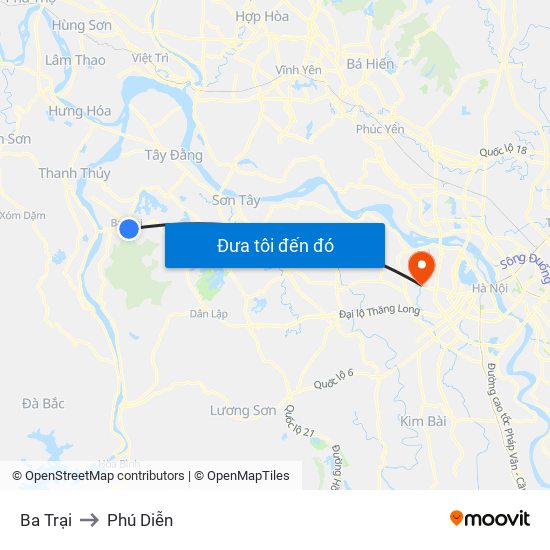 Ba Trại to Phú Diễn map