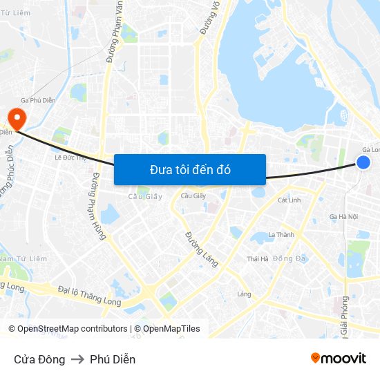 Cửa Đông to Phú Diễn map