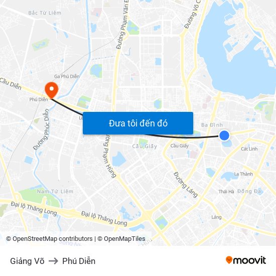 Giảng Võ to Phú Diễn map