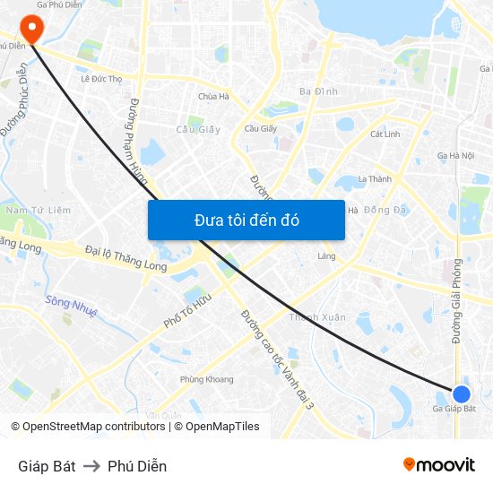 Giáp Bát to Phú Diễn map