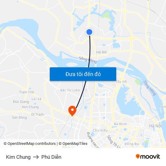 Kim Chung to Phú Diễn map