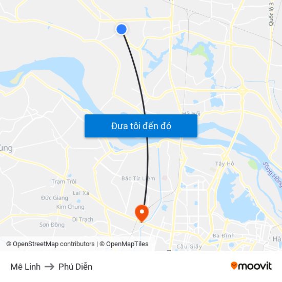 Mê Linh to Phú Diễn map