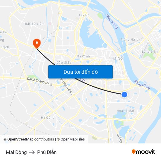 Mai Động to Phú Diễn map