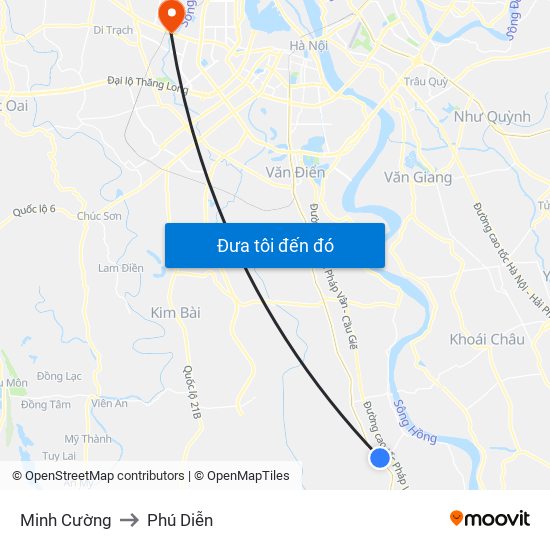 Minh Cường to Phú Diễn map