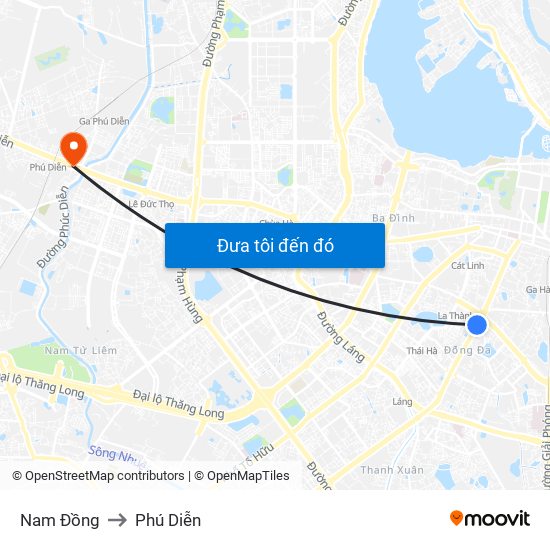 Nam Đồng to Phú Diễn map