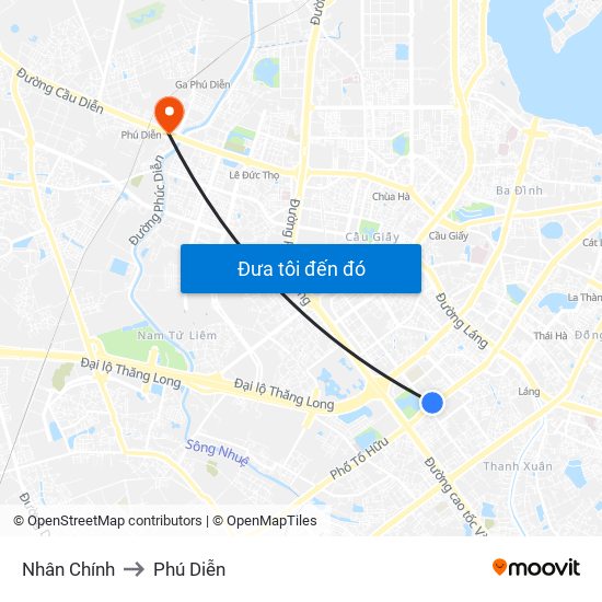 Nhân Chính to Phú Diễn map