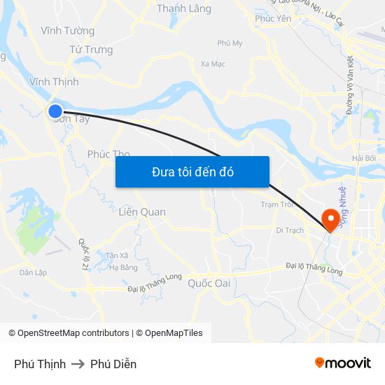 Phú Thịnh to Phú Diễn map