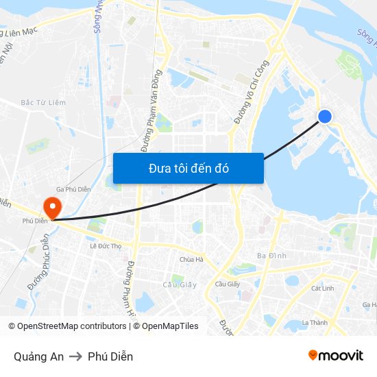 Quảng An to Phú Diễn map