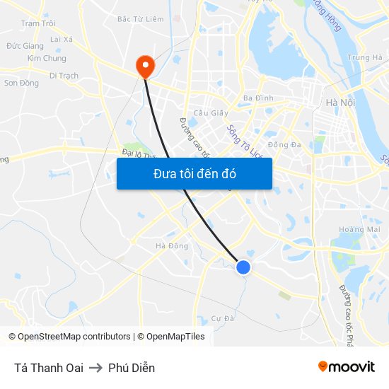 Tả Thanh Oai to Phú Diễn map