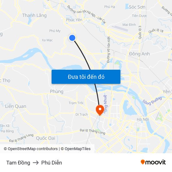 Tam Đồng to Phú Diễn map