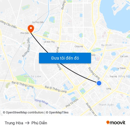 Trung Hòa to Phú Diễn map