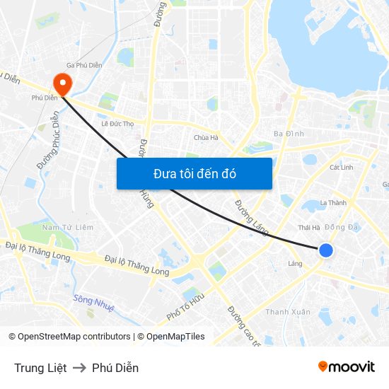 Trung Liệt to Phú Diễn map