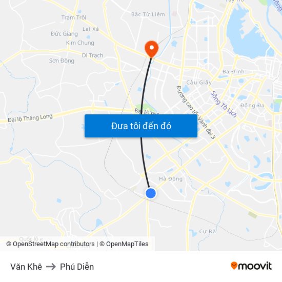 Văn Khê to Phú Diễn map