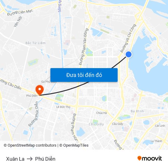 Xuân La to Phú Diễn map