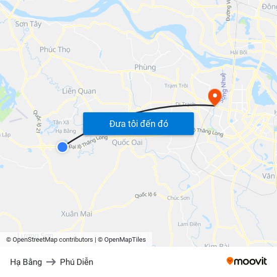 Hạ Bằng to Phú Diễn map