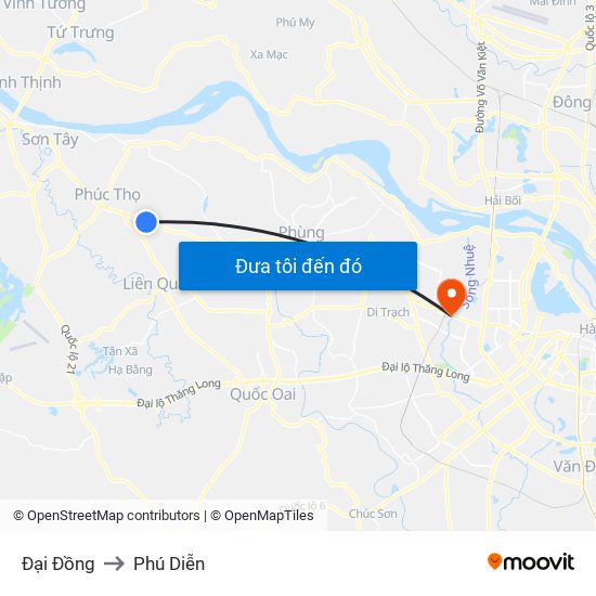 Đại Đồng to Phú Diễn map