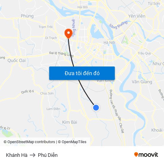 Khánh Hà to Phú Diễn map