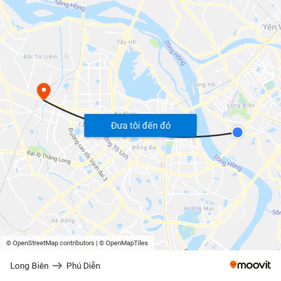 Long Biên to Phú Diễn map