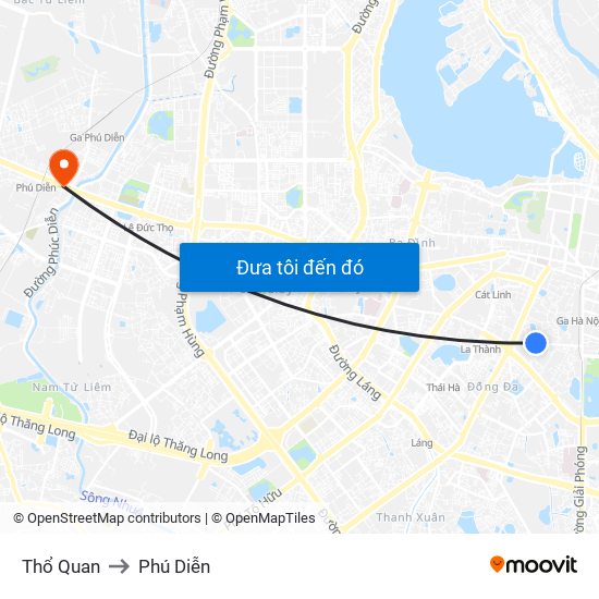 Thổ Quan to Phú Diễn map