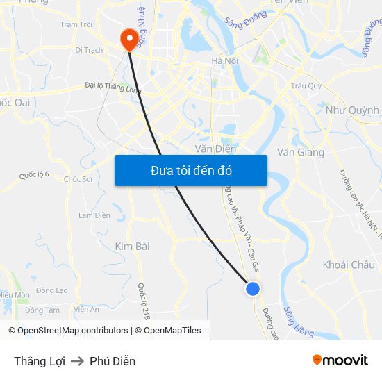 Thắng Lợi to Phú Diễn map