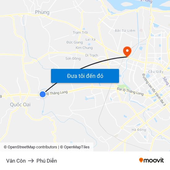 Vân Côn to Phú Diễn map