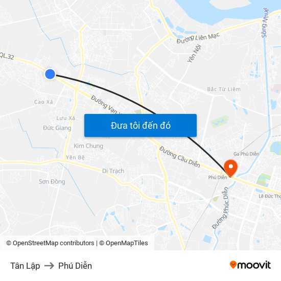 Tân Lập to Phú Diễn map