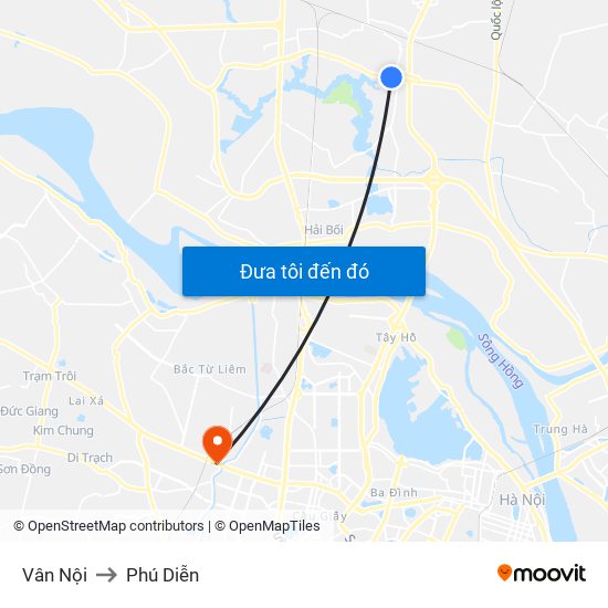 Vân Nội to Phú Diễn map