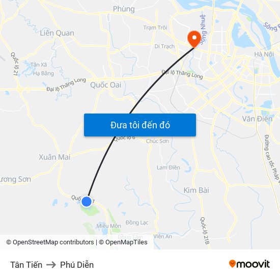 Tân Tiến to Phú Diễn map