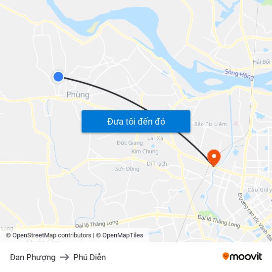 Đan Phượng to Phú Diễn map