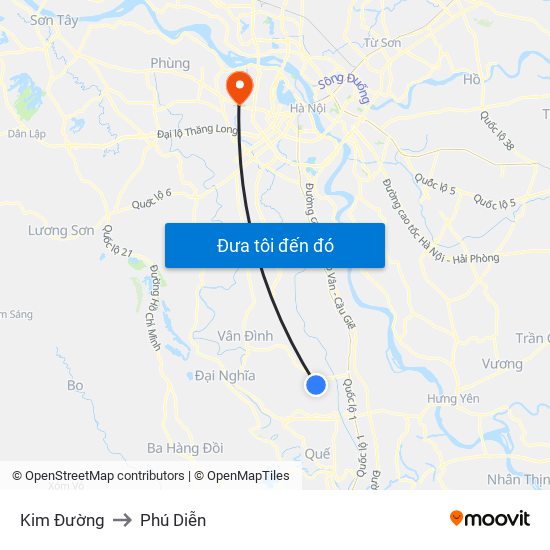 Kim Đường to Phú Diễn map