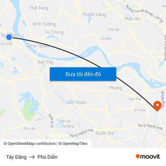 Tây Đằng to Phú Diễn map