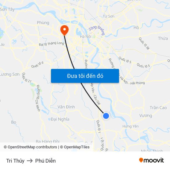 Tri Thủy to Phú Diễn map