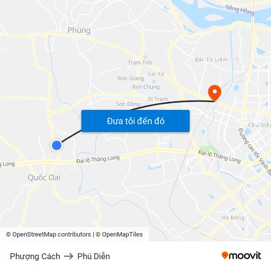 Phượng Cách to Phú Diễn map