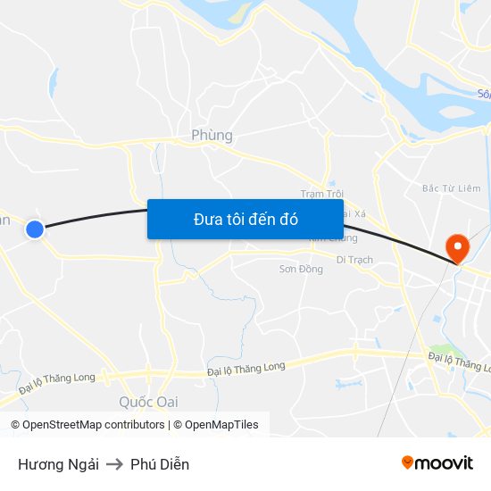 Hương Ngải to Phú Diễn map