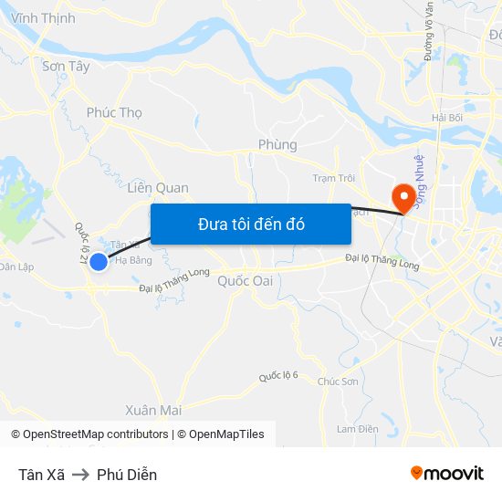 Tân Xã to Phú Diễn map