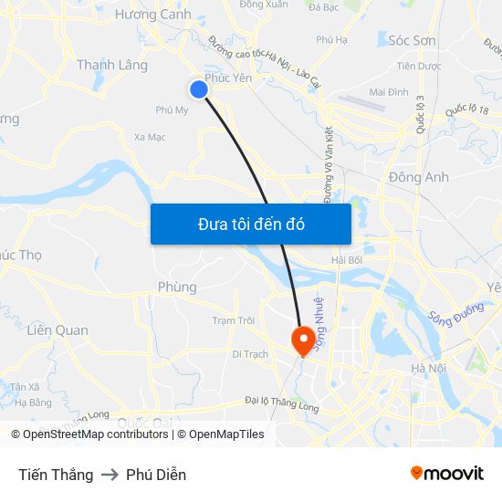 Tiến Thắng to Phú Diễn map