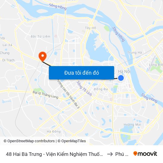 48 Hai Bà Trưng - Viện Kiểm Nghiệm Thuốc Trung Ương to Phú Diễn map