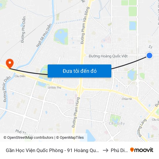 Gần Học Viện Quốc Phòng - 91 Hoàng Quốc Việt to Phú Diễn map