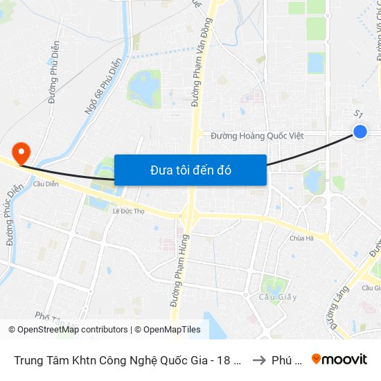 Trung Tâm Khtn Công Nghệ Quốc Gia - 18 Hoàng Quốc Việt to Phú Diễn map