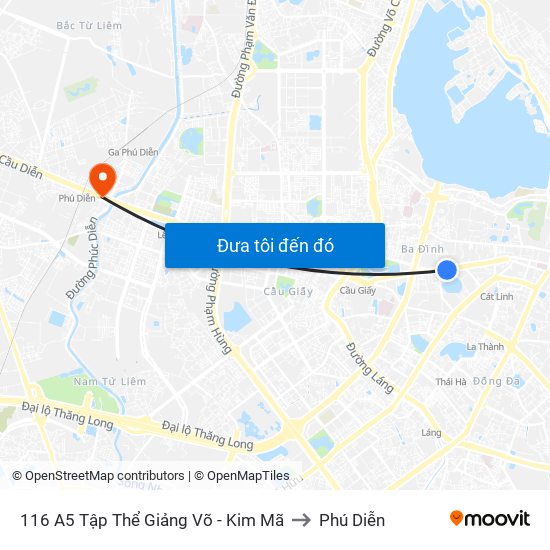 116 A5 Tập Thể Giảng Võ - Kim Mã to Phú Diễn map