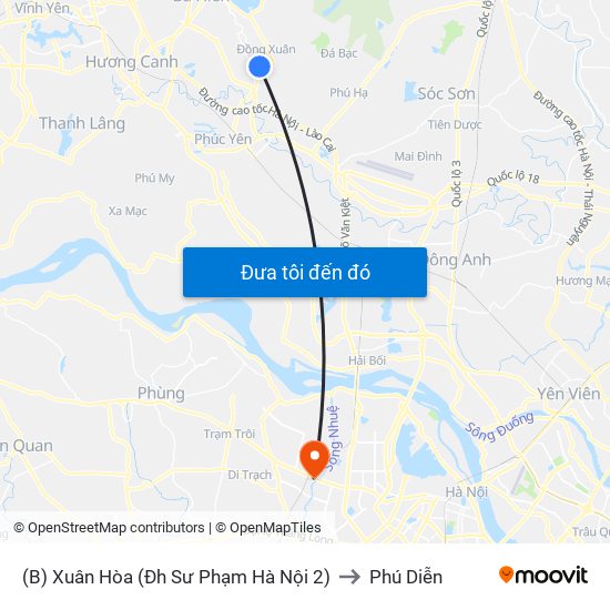 (B) Xuân Hòa (Đh Sư Phạm Hà Nội 2) to Phú Diễn map