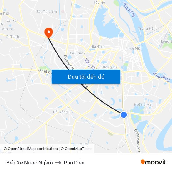 Bến Xe Nước Ngầm to Phú Diễn map