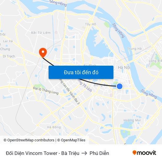 Đối Diện Vincom Tower - Bà Triệu to Phú Diễn map